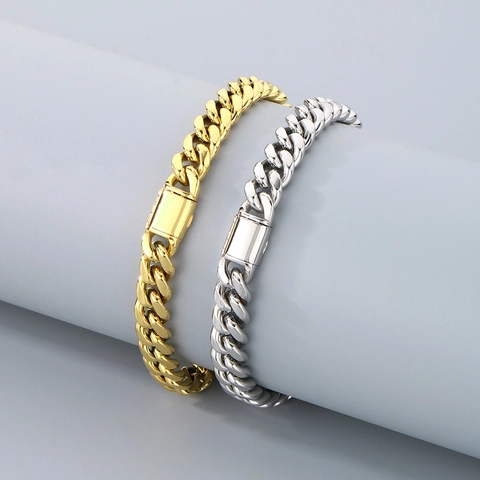 Joyas De Cadena De Eslabones Cubanos Collar Y Brazalete De Acero Inoxidable Estilo Hip Hop Punk Para Hombres Mujeres