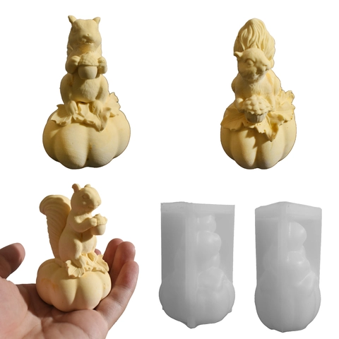 Squirrel Pumpkin Silicone Mold For 3D Aromatherapy Candle Resin Casting DIY Craft Plaster Ornament Decoration