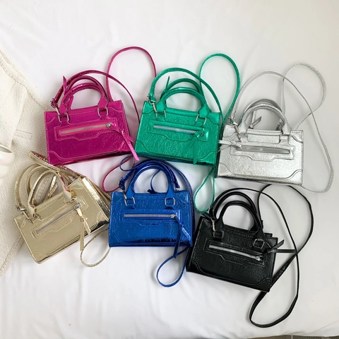 Mini Sac À Main En Cuir Pu Métallisé Style Moto Sac À Bandoulière Avec Glands Pour Femmes Street Trendy