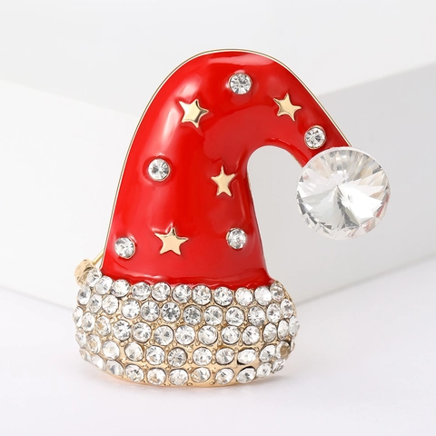 Spilla Cappello Di Natale Smalto Rosso Lega Strass Bianchi Gioielli Festivi Accessorio Per Uomini Donne