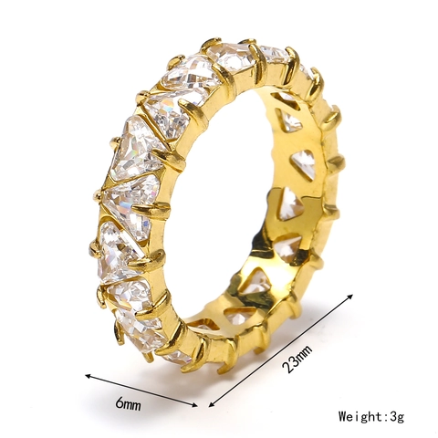Triangle Zircon Eternity Ring Titanium Steel Gold Plated Trillion Cut Minimalist Jewelry Women Accessory