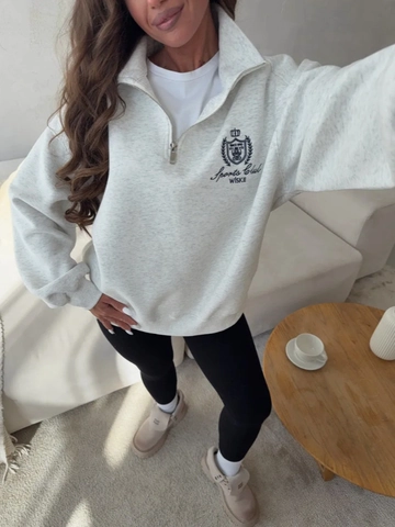 Women Half Zip Pullover Sweatshirt Polo Collar Cotton Blend Oversized Casual Retro Sports Club Long Sleeve Top