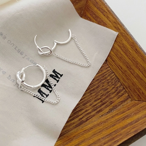 925 Sterling Silber Huggie Ohrringe Mit Knotendesign Und Kette Quaste Minimalistische Elegante Schmuck Accessoires Für Damen