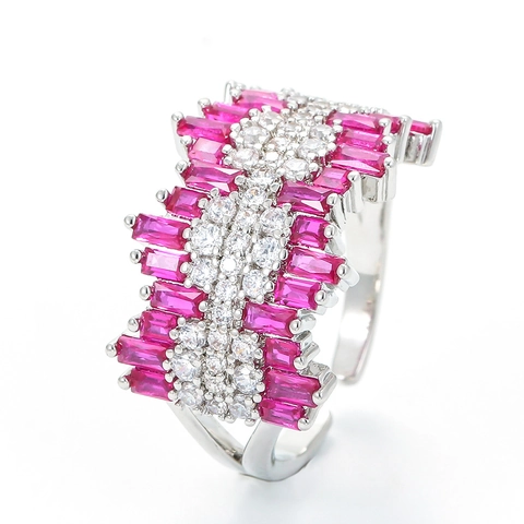 Fashion Adjustable Open Ring Copper Micro Pave Cubic Zirconia Hollow Out Colorful Jewelry For Women