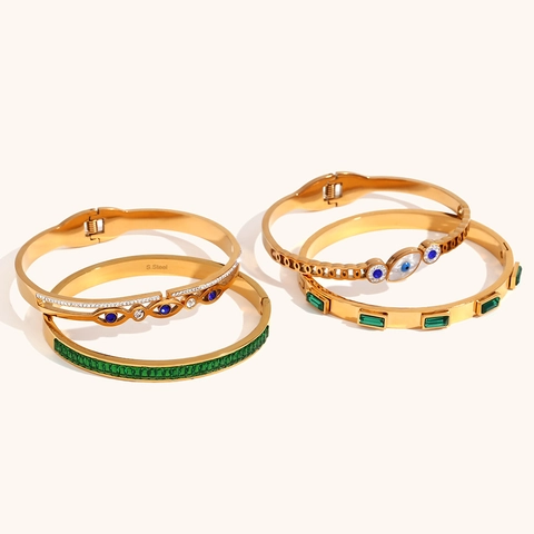 Bracciale Occhio Del Male Acciaio Inossidabile Zircone Placcato Oro Catena Conchiglia Gioielli Eleganti Donna Retro
