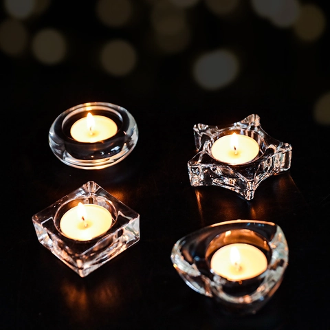Portavelas De Vidrio Transparente Y Velas De Té Para Cena Romántica Decoración De Fiesta De Boda Estilo Minimalista Elegante