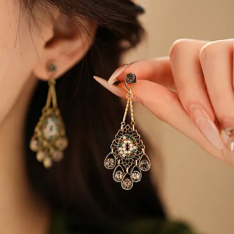 Blumen Quasten Hängeohrringe Vintage Bohemian Für Damen Legierung Zirkon Künstliche Perle Mit 925 Sterling Silver Earring Post