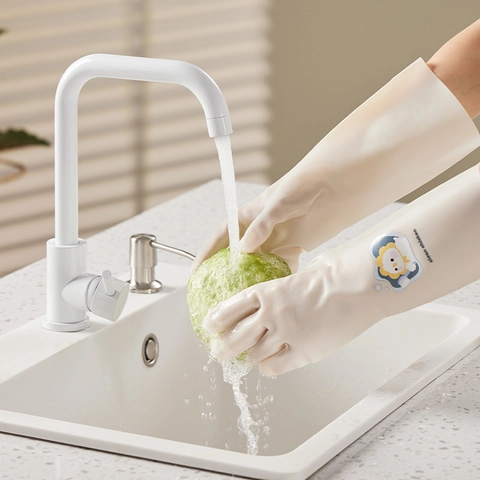 Household Cleaning Gloves Long Latex Waterproof Non-Slip For Kitchen Dishwashing Laundry Cartoon Animal Pattern