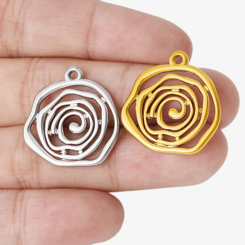 Edelstahl Rose Blume Anhänger Spirale Irregulär Rund Charm Für Schmuckherstellung DIY Trendiges Minimalistisches Zubehör