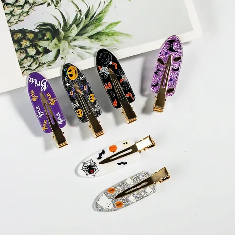 Pinzas Para El Cabello De Halloween Acrílico Metal Horquillas Cocodrilo Calabaza Murciélago Fantasma Telaraña Accesorios Niñas