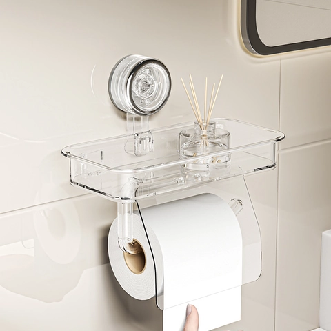 Modern Minimalistisch PET ABS Edelstahl Badezimmer Taschentuchbox Wandmontage Vakuum Saugnapf Rollenpapierhalter Lagerregal