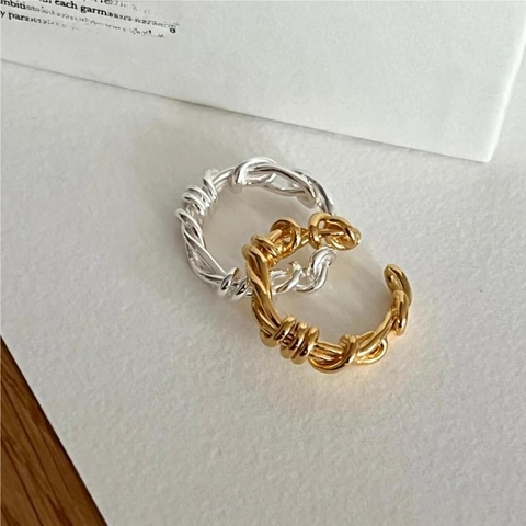 925 Sterling Silver Ring Twisted Rope Braided Minimalist Geometric Adjustable Band Jewelry For Women