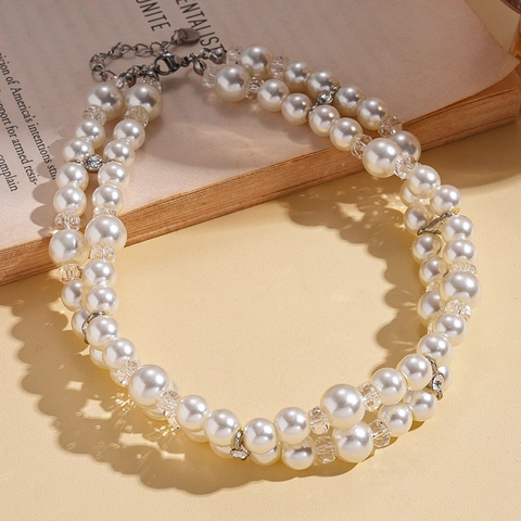 Zweilagige Künstliche Perlenhalskette Legierung Glas Kristall Künstliche Perlen Retro Barock Elegant Choker Schmuck Für Damen
