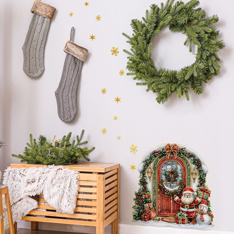 Stickers Muraux Créatifs de Noël Père Noël Flocon de Neige Étoile Amovibles PVC Autocollants Muraux Pour Chambre d'Enfants