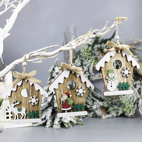 Ornamenti Appesi Casa Di Legno Di Natale Babbo Natale Pupazzo Di Neve Renna Decorazione Albero Artigianato Legno Laser