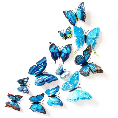 Pegatinas De Pared Mariposa 3D Doble Capa PVC Magnéticas Adhesivas Decoración Mariposas Realistas Sala Dormitorio Boda