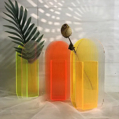 Moderne Acryl Geribbelde Vaas Noordse Creatieve Boog Geometrische Bloemencontainer Desktop Ornament Huis Tafel Decor
