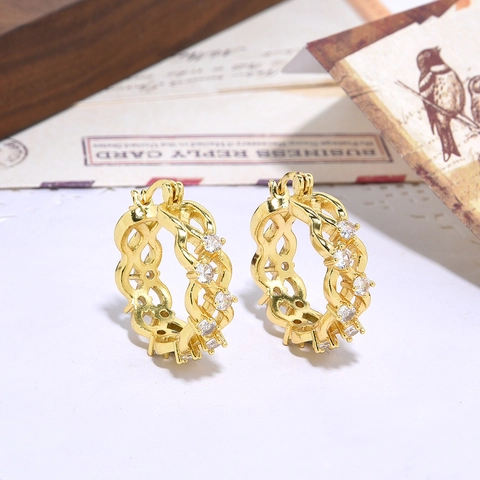 Vintage Copper Zirconia C-Shaped Hoop Earrings For Women Marquise Square Cut Pink White Stone Geometric Earrings Jewelry