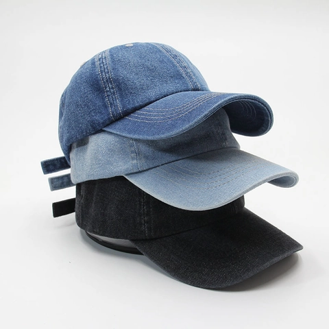 Washed Denim Baseball Cap Curved Brim Adjustable Metal Buckle Casual Solid Color Outdoor Sun Hat For Men Women