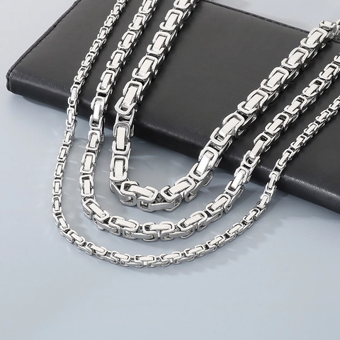 Collar Cadena Bizantina Acero Inoxidable Eslabones Pesado Punk Hip Hop Emperador Joyería Para Hombres Unisex