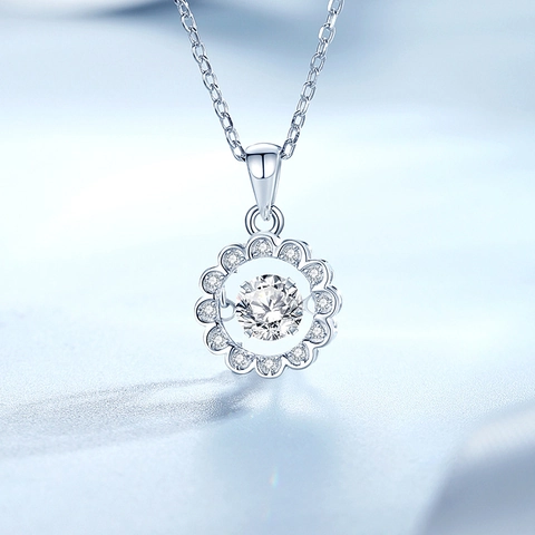 Collar De Plata De Ley 925 Con Margarita Bailarina Para Mujer Colgante De Flor Con Moissanita Y Circonia Joyería