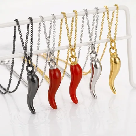 Collar Con Colgante De Cuerno Italiano Chile De Acero Inoxidable Esmalte Joya Amuleto De Suerte Para Hombre Mujer