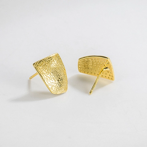 Irregular Geometric Shield Stud Earrings 925 Sterling Silver Retro Hammered Texture Minimalist Jewelry For Women