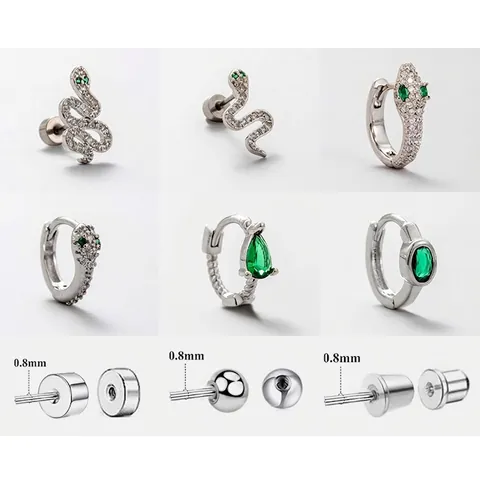 Titanium Steel Snake Stud Earrings For Women Green Zirconia Inlaid Ear Bone Nail Piercing Jewelry Sophisticated Niche Style