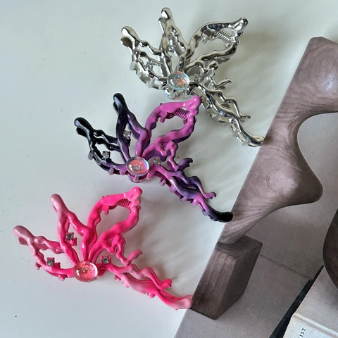 Molletta Per Capelli a Farfalla Stile Metallo Liquido Lega Strass Pietra Sintetica Elegante Accessorio Per Capelli Donna