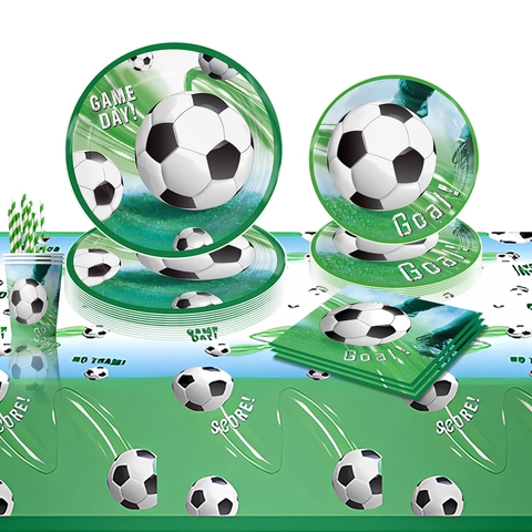 Fußball Thema Geburtstag Party Geschirr Einweg Papierteller Tassen Servietten Tischdecke Banner Kuchen Topper Dekorationen