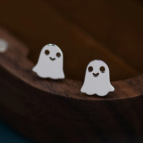 Ghost Stud Earrings Copper White Gold Plated Halloween Cute Smiley Face Jewelry For Women Trendy Festive Party Accessory