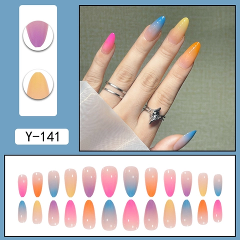 Unghie Finte Press On Sfumatura Arcobaleno Lucide Stiletto Mandorla Unghie Artificiali Colorate Per Donne Quotidiano