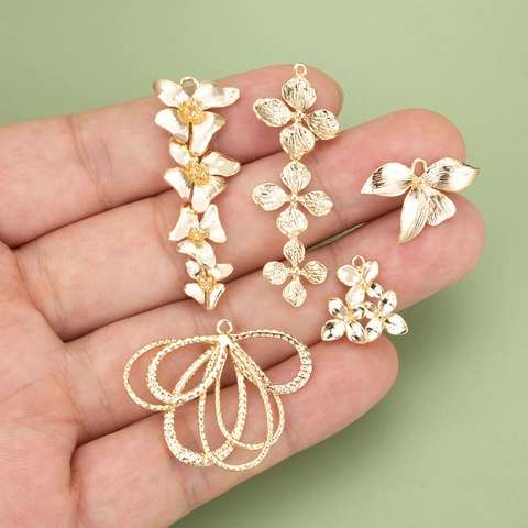 Flower Leaf Branch DIY Jewelry Accessories Copper Charms For Earrings 18K Gold Plated Elegant Botanical Pendants