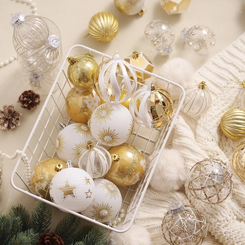 Christmas Ball Ornaments Gold White Plastic Textured Glitter Matte For Festive Tree Hanging Home Party Decoration Elegant