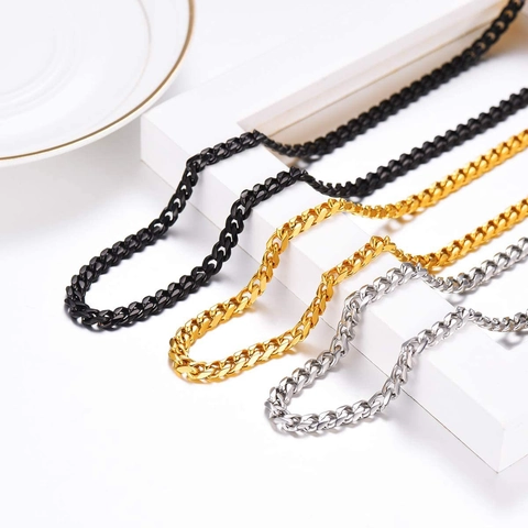 Stainless Steel Cuban Link Chain Necklace For Women Men Hip Hop Streetwear Versatile Jewelry Silver Gold Black Basic Neck Chain