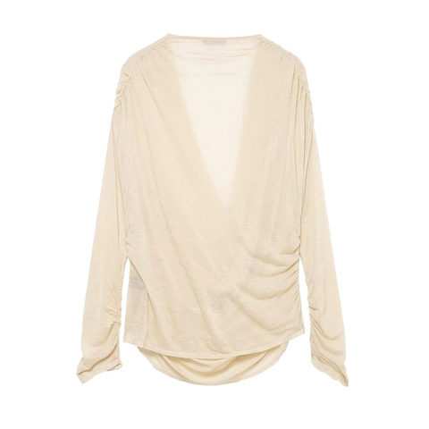 Damen Langarm T-Shirt Mit V-Ausschnitt Gekräuselt Slim Fit Drapierter Ausschnitt Lässiges Polyester Oberteil