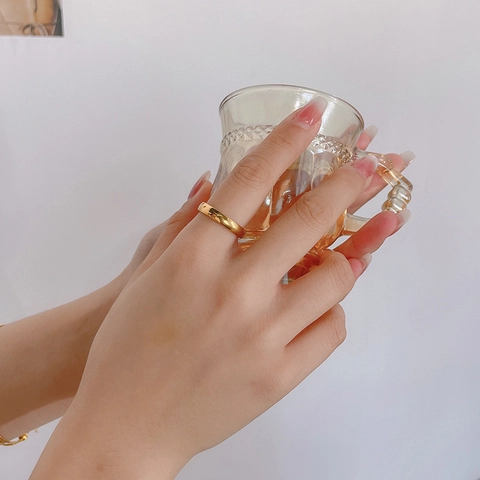 Minimalist Titanium Steel Plain Band Ring For Women Gold Silver Plated Smooth Shiny Mirror Polish Round Geometric Everyday Jewelry