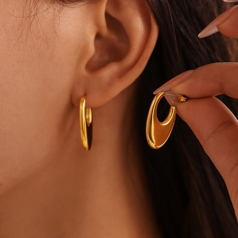 U Shaped Hoop Earrings Stainless Steel PVD Gold Plated Mirror Polished Minimalist Chunky Geometric Jewelry For Women