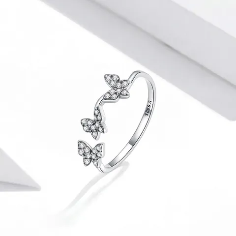 925 Sterling Silver Butterfly Zirconia Open Ring For Women Adjustable Finger Ring Elegant Wedding Party Jewelry Gift