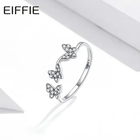 925 Sterling Silver Butterfly Zirconia Open Ring For Women Adjustable Finger Ring Elegant Wedding Party Jewelry Gift