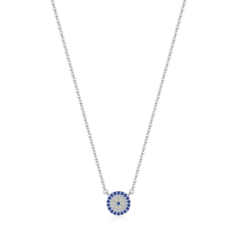 Böser Blick Runder Anhänger Halskette 925 Sterling Silber Zirkonia Exquisite Mode Schlüsselbeinkette Damen