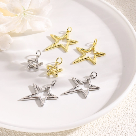 Star Pendants Hollow Out Copper With Zircon Gold Silver Plated DIY Jewelry Making Findings Accessories For Necklace Bracelet