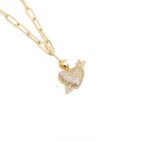 Herz Pfeil Anhänger Halskette Kupfer Bunte Zirkonia Büroklammer Kette Hip Hop Stil Schmuck Für Damen