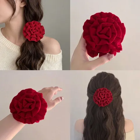Rose Blume Scrunchies Große 3D Spitze Stoff Elastische Haarbänder Pferdeschwanzhalter Süßer Haarschmuck Für Frauen Mädchen