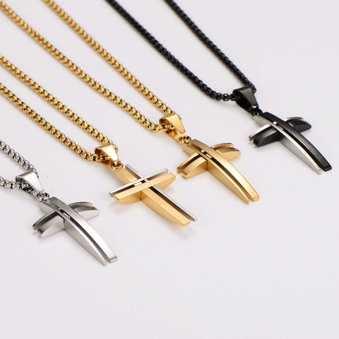 Collar Con Colgante De Cruz Hueca Acero Inoxidable 304 Joyería Religiosa Moda Sencilla Personalizada Para Hombres Mujeres
