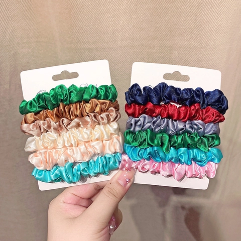 Satin Scrunchies Hair Ties Elastic Satin Solid Gradient Color Elegant Headband Ponytail Holders For Women Girls