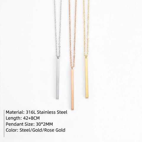 Minimalist Vertical Bar Pendant Necklace Stainless Steel Gold Plated Geometric Jewelry For Women Elegant Style
