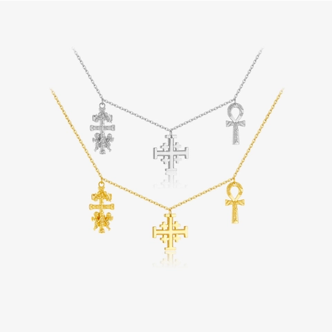 Collar De Plata De Ley 925 Con Colgantes Ankh Y Cruz De Jerusalén Joyería Religiosa Vintage Para Mujeres