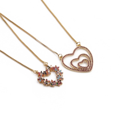Herz Anhänger Kette Gold Plattiert Kupfer Dreifach Verschachtelte Herzen Zirkonia Romantischer Eleganter Schmuck Für Damen