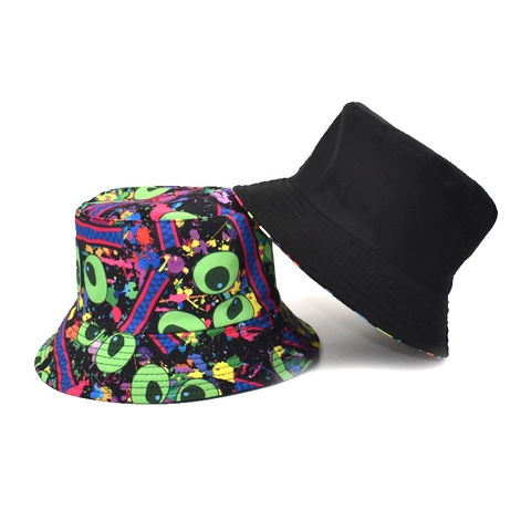 Reversible Bucket Hat Cotton Polyester Printed Sun Protection Graffiti Streetwear Outdoor Sun Hat Unisex